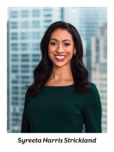 Syreeta Harris Strickland, woman in green dress